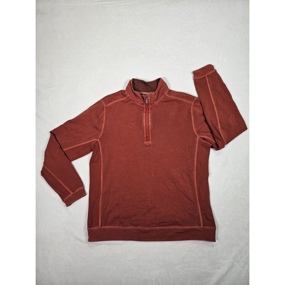 Tommy Bahama Women's Top Sweater Quarter Zip Denim Specialist Perfect Fit Red XL